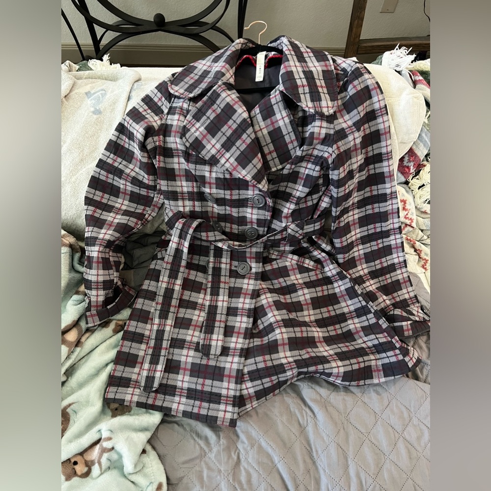 Plaid Lululemon Studio Trench Coat Softshell Black Waist Tie